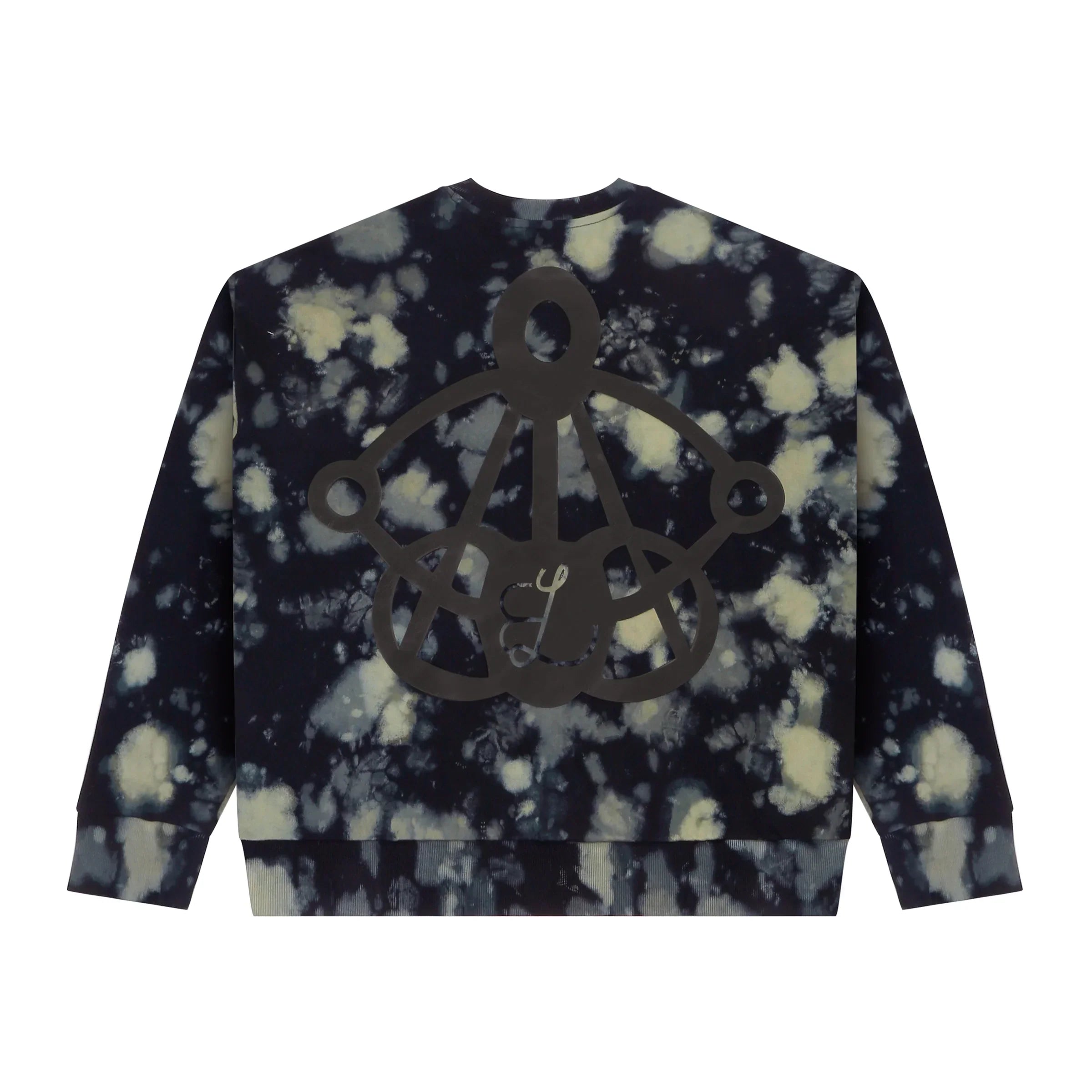 Black and white tie-dye sweatshirt with large abstract dark graphic on back