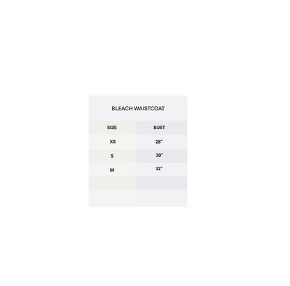 Size chart for Bleach Waistcoat with bust measurements XS 28", S 30", M 32"